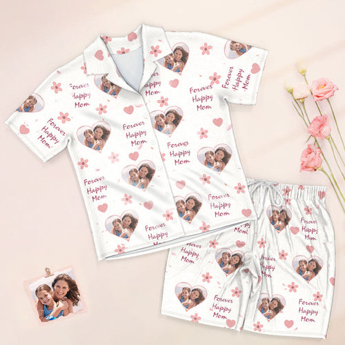 Custom Photo Short Sleeved Pajamas Personalised Sleepwear Women Summer Pajamas Forever Happy Mom