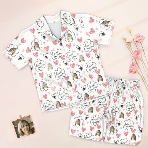 Custom Face Short Sleeved Pajamas Personalised Photo Sleepwear Women Summer Pajamas Love Mom