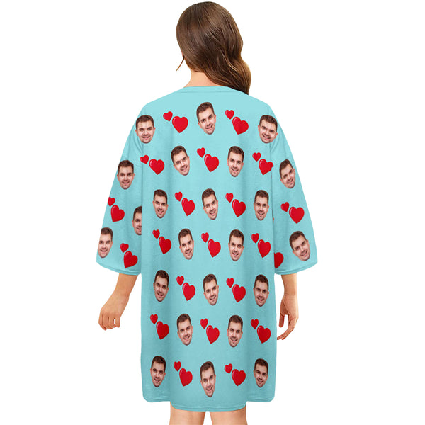 Custom Photo Face Nightdress Personalised Women's Oversized Nightshirt Heart Design Gifts