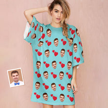 Custom Photo Face Nightdress Personalised Women's Oversized Nightshirt Heart Design Gifts - MyFacepajamas