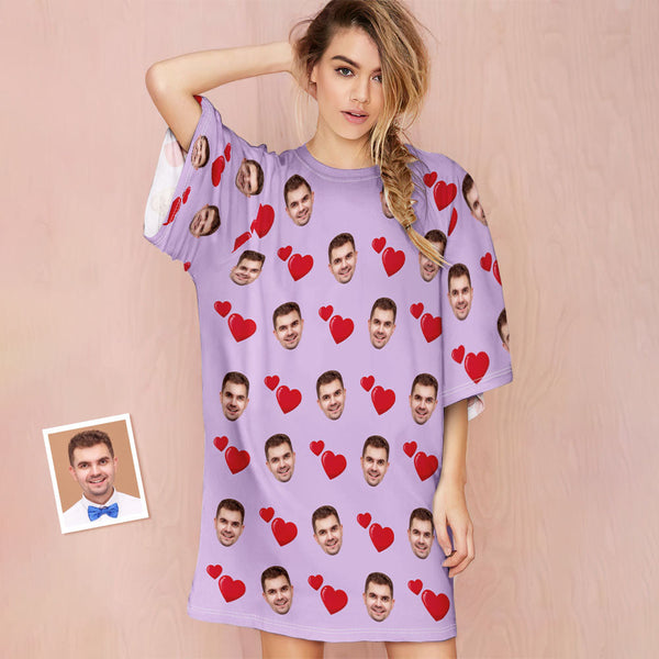 Custom Photo Face Nightdress Personalised Women's Oversized Nightshirt Heart Design Gifts - MyFacepajamas