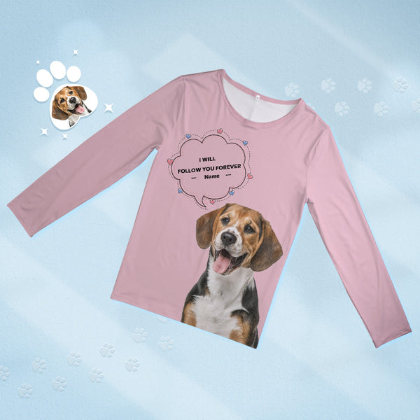 Custom Pet Photo Name Pajamas Personalised Round Neck Dog Cat Lover Pajamas Gift For Women - MyFacepajamas