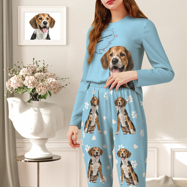 Custom Pet Photo Name Pajamas Personalised Round Neck Dog Cat Lover Pajamas Gift For Women - MyFacepajamas