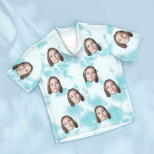 Custom Face Blue Tie Dye Pajamas Personalised Photo Short Sleepwear Love Gifts For Lover