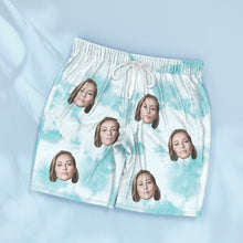 Custom Face Blue Tie Dye Pajamas Personalised Photo Short Sleepwear Love Gifts For Lover