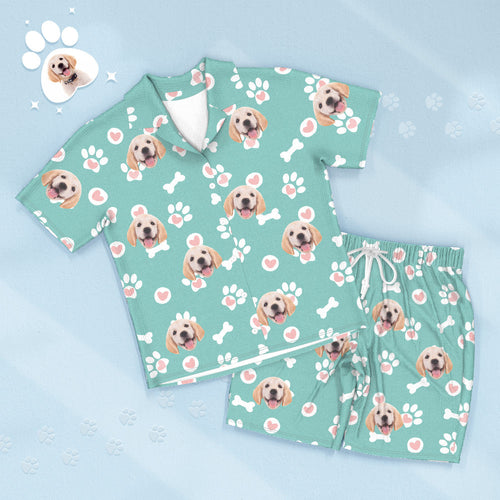 Custom Dog Face Short Sleeved Pajamas Personalised Photo Sleepwear Love Gifts For Pet Lover