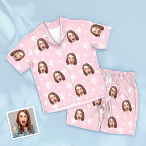 Custom Face Short Sleeved Pink Pajamas Personalised Photo Sleepwear Cupid Love Gifts