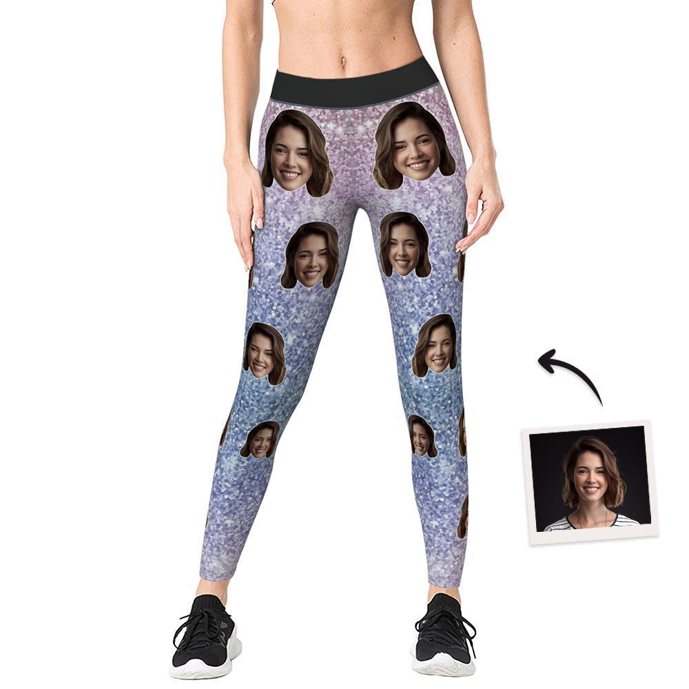 Custom Face Shiny Silvery Yoga Leggings