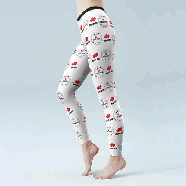 Custom Heart I Love You Leggings With Your LOGO Personalized Gift