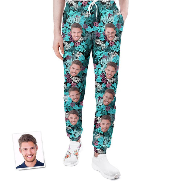 Custom Face Sweatpants Personalised Leaves Design Unisex Joggers