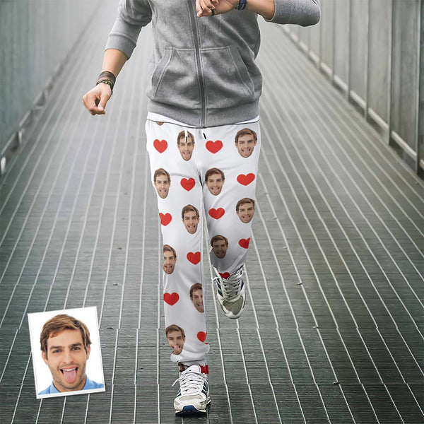 Custom Sweatpants Unisex Joggers with Face Heart Pattern