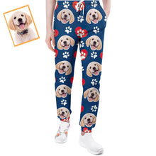 Custom Dog Face Sweatpants Unisex Joggers with Heart Pattern Paw