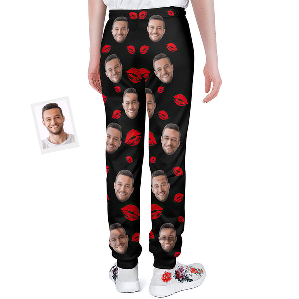 Custom Face Sweatpants Unisex Personalised Closed Bottom Casual Sweatpants Red Lips