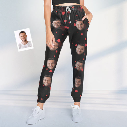 Custom Face Sweatpants Unisex Personalised Closed Bottom Joggers Love Heart