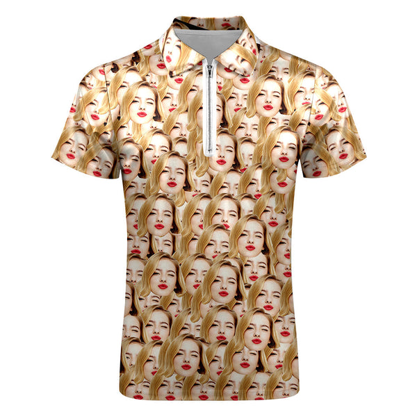 Custom Men's Polo Shirt Personalised Face Funny Polo Shirt with Zipper - MyFacepajamas