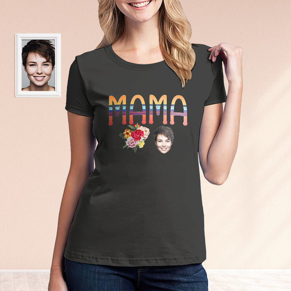 Custom Face MAMA Shirt With Flowers Personalised Photo Mothe's Day Shirt - MyFacepajamas
