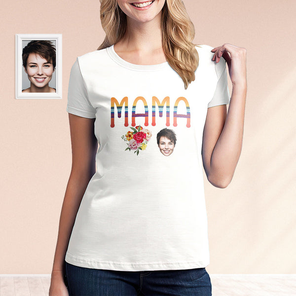 Custom Face MAMA Shirt With Flowers Personalised Photo Mothe's Day Shirt - MyFacepajamas