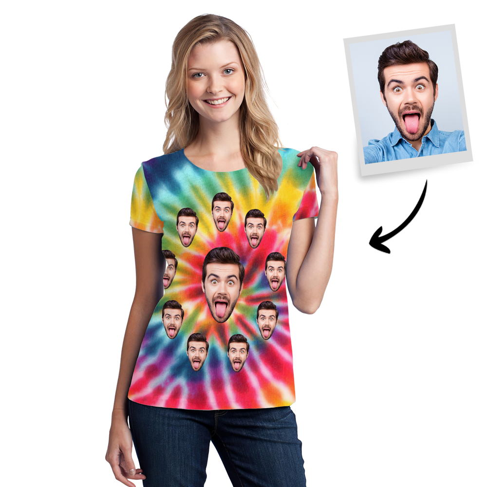 Custom Tie-Dye Style Women's Personalized Photo T-shirt