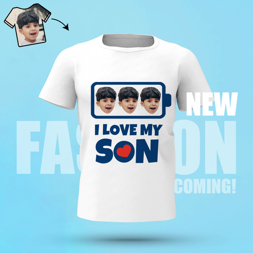 Personalized Face T-Shirt Personalized Shirt I Love My Son White Best Gift For Dad