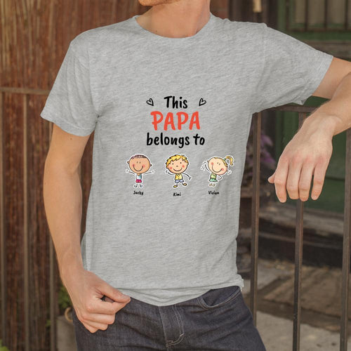 Personalized Name Cartoon T-Shirt Grey Personalized Shirt for Papa Best Gift