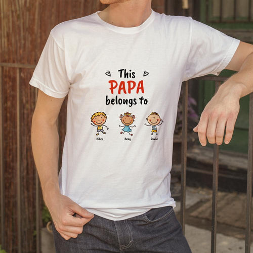 Personalized Name Cartoon T-Shirt White Personalized Shirt for Papa Best Gift
