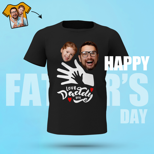 Custom Face Shirt Gifts For Love Daddy Men's Cotton T-shirt Big Hand Holding Small Hand