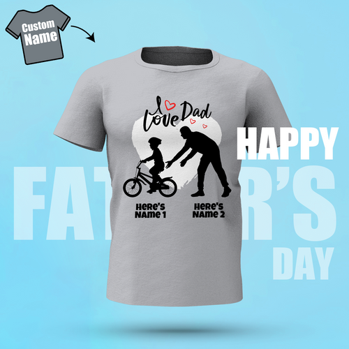 Custom Names Shirt Unique Gifts For Dad Men's Cotton T-shirt Teaches Me To Learn To Bike
