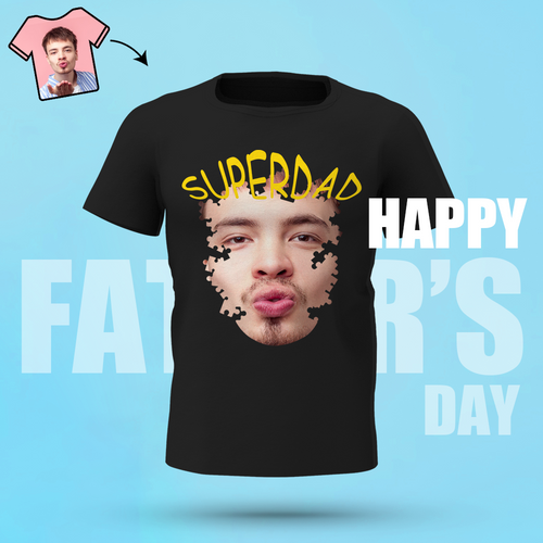 Custom Super Dad Shirt Personalised Face Puzzle T-shirt Men's Cotton T-shirt