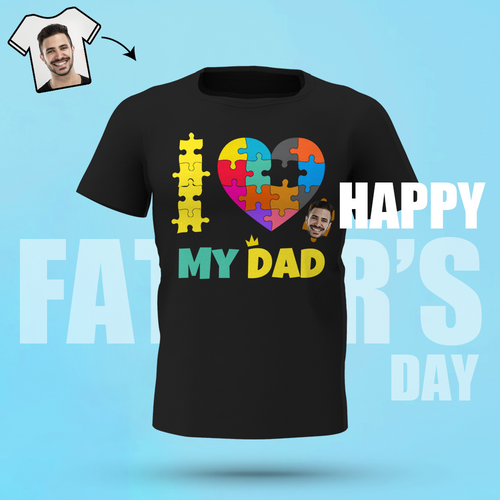 Custom Face Shirt I Love My Dad Personalised Puzzle Heart Men's Cotton T-shirt
