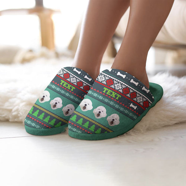 Custom Face And Text Women's and Men's Slippers Personalised Pet Casual House Shoes Indoor Outdoor Bedroom Christmas Cotton Slippers