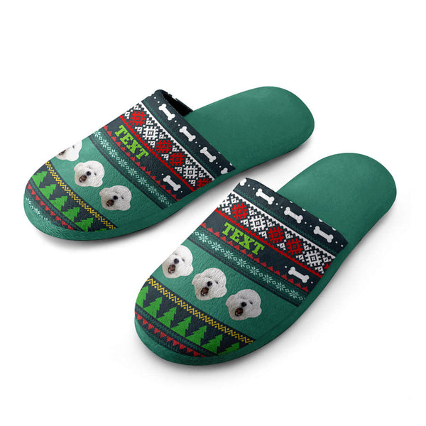 Custom Face And Text Women's and Men's Slippers Personalised Pet Casual House Shoes Indoor Outdoor Bedroom Christmas Cotton Slippers