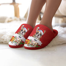 Custom Face And Text Women's and Men's Cotton Slippers Personalised Casual House Shoes Indoor Outdoor Bedroom Slippers Christmas Gift For Dog Lovers