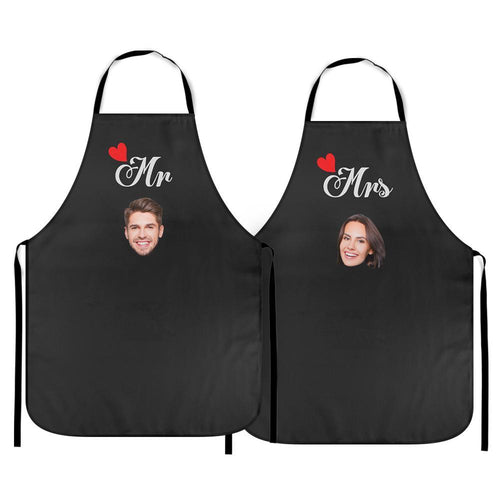 Personalized Kitchen Cooking Apron with Photo of You and Your Love Respectively Pack of 2