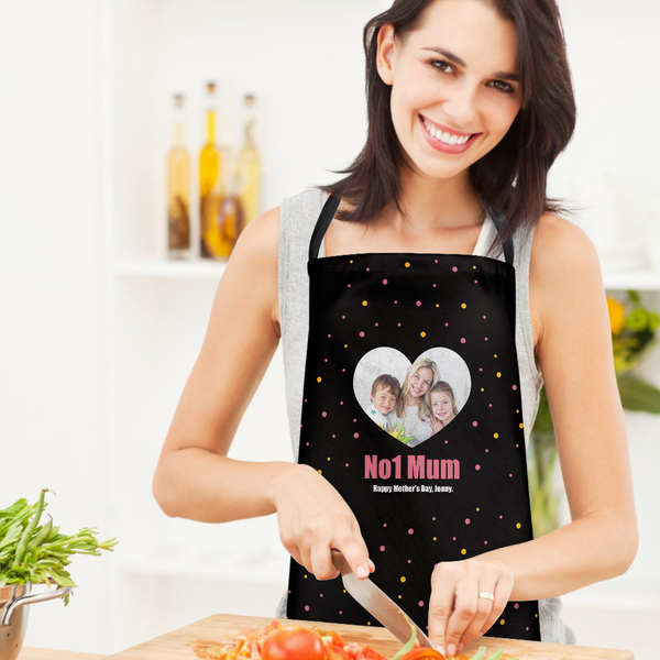 Custom Photo Kitchen Apron With Your Name - No.1 Mom