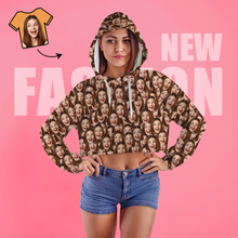 Custom Face Women's Cropped Hoodie Casual Printed Photo Pullover - Mash Face