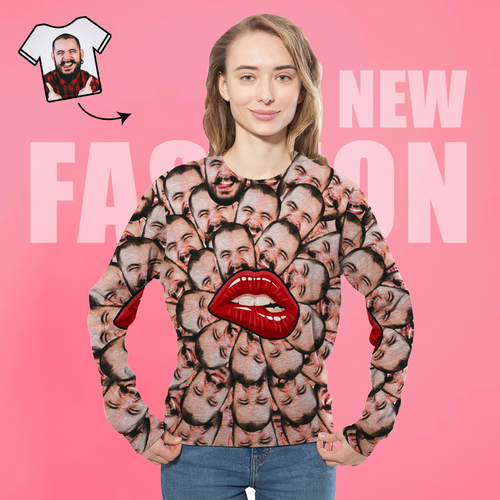 Custom Face Unisex Sweatshirt Casual Printed Photo Long Sleeve Shirt For Men Women - Lips