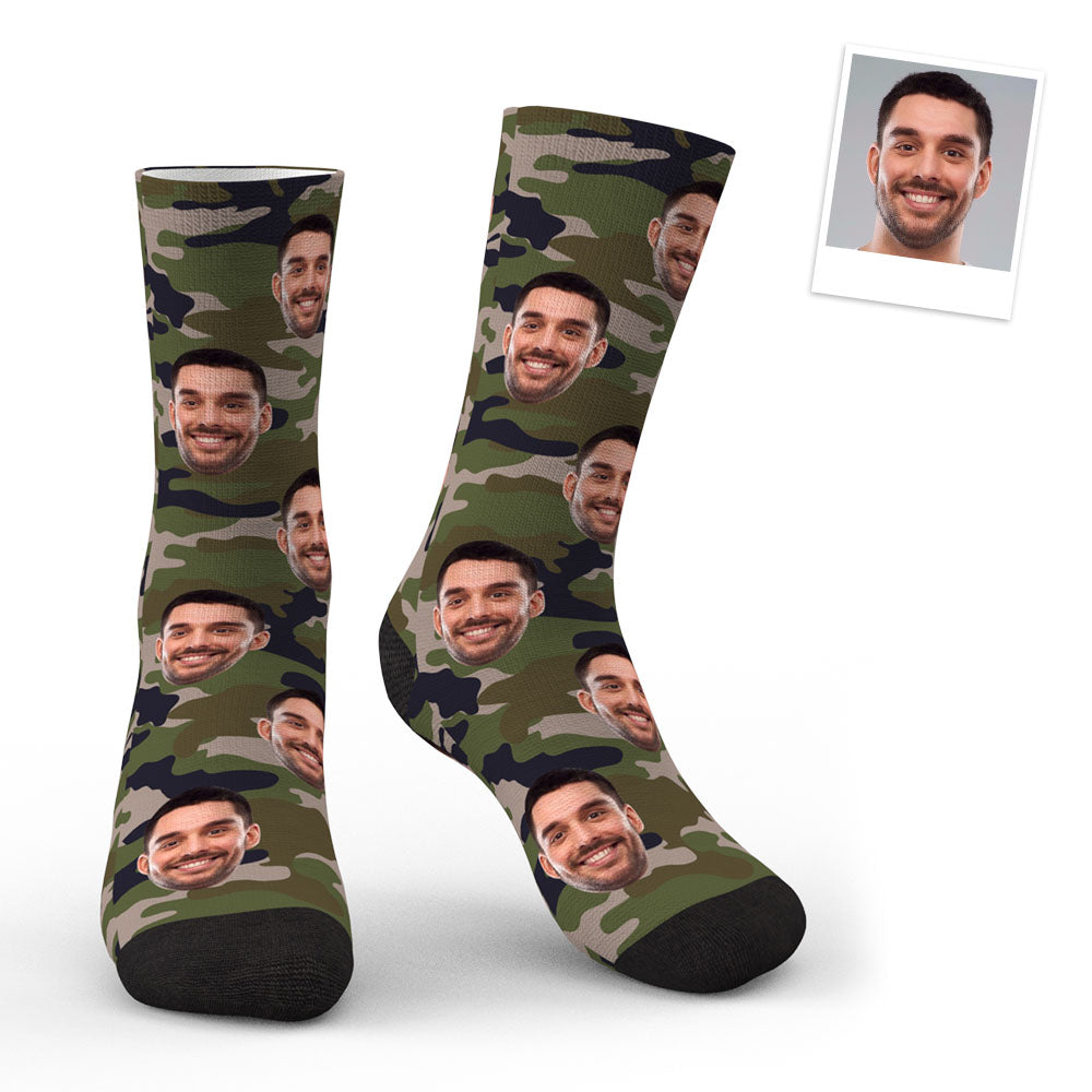 3D Preview Custom Face Green Camo Design Socks