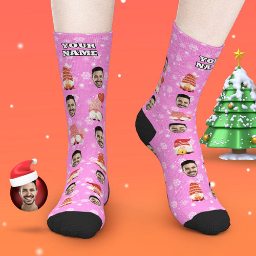 Pink Christmas Custom Face Socks Add Pictures and Name