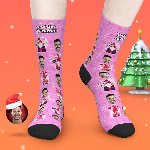 Pink Christmas Custom Face Socks Add Pictures and Name