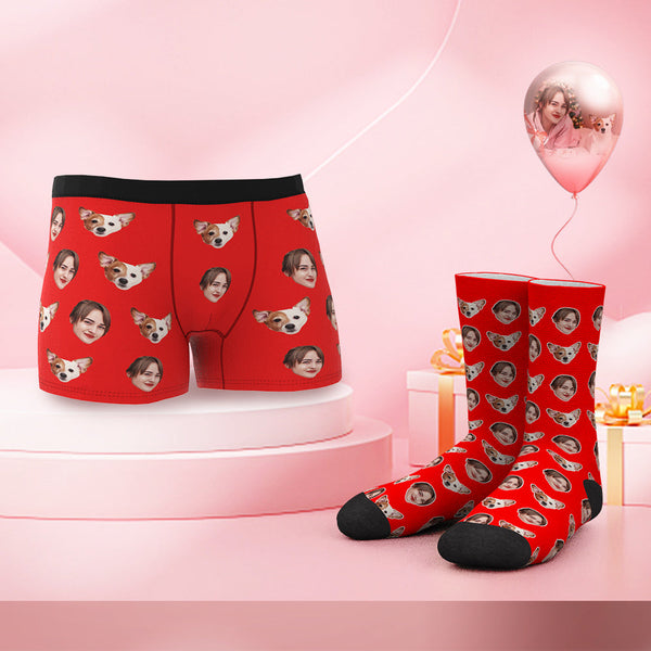 Custom Face Boxer Shorts And Socks Set YOU AND ME