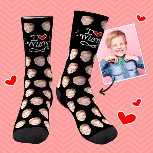 I Love Mom Custom Face Socks Mother's Day Gifts - Unisex