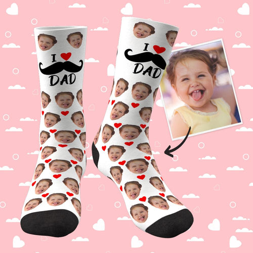 Custom Face Socks Heart I Love Dad Best Gifts For Dad - Unisex