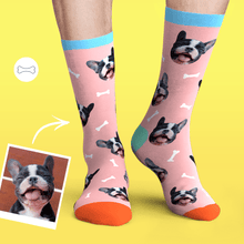 Custom Personalized Photo Pet Face Socks - Bone And Footprint