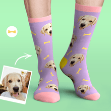 Custom Personalized Photo Pet Face Socks - Bone And Footprint