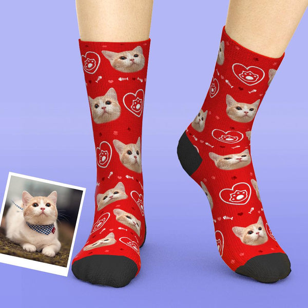 Custom Pet Face Love Heart Cat Paw Socks