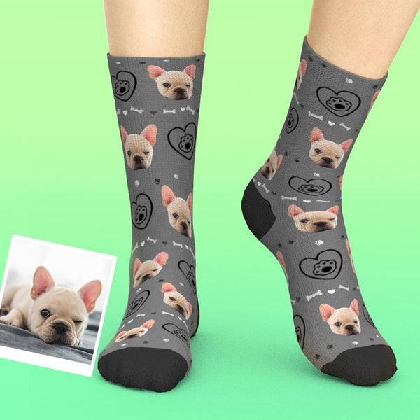 Custom Pet Face Love Heart Dog Paw Socks