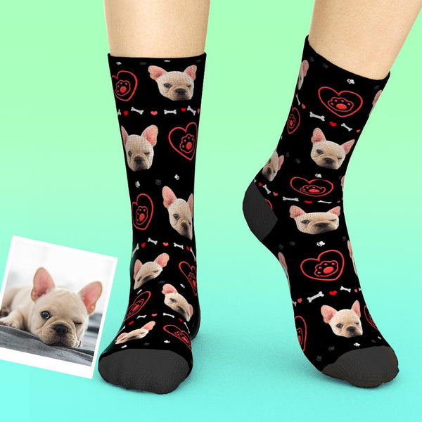 Custom Pet Face Love Heart Dog Paw Socks