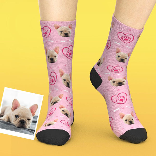 Custom Pet Face Love Heart Dog Paw Socks