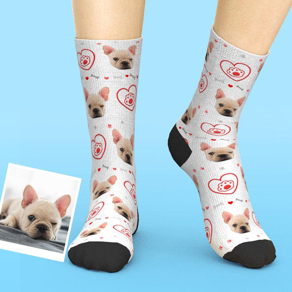 Custom Pet Face Love Heart Dog Paw Socks