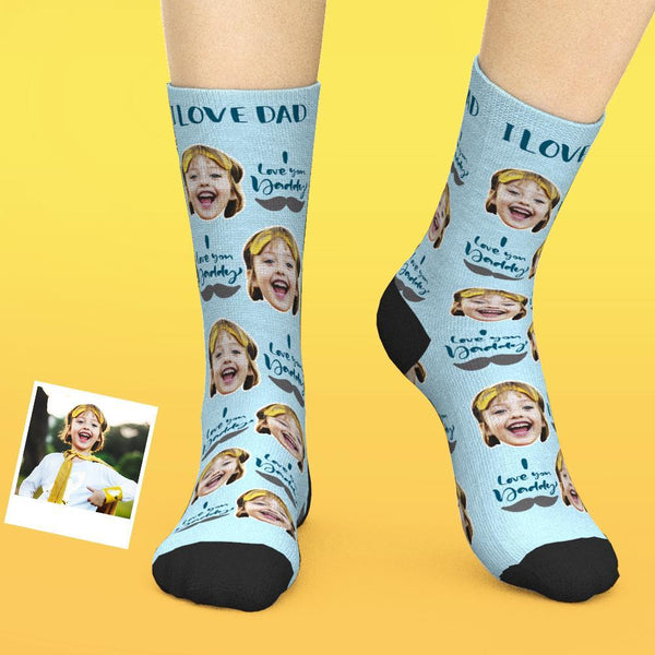 Custom Face Socks Add Pictures And Name Father's Day Gift - I Love You Daddy